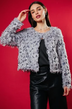 Wren Feathered Sequin Crop Jacket