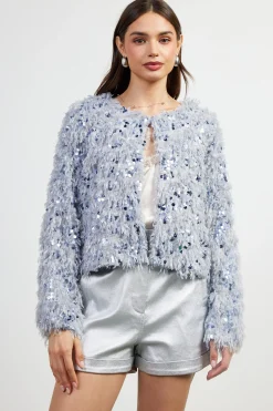 Wren Feathered Sequin Crop Jacket